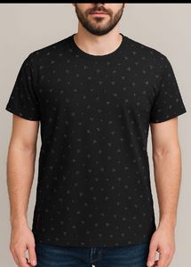 DJ&C Black Geometric Print Casual T-Shirt