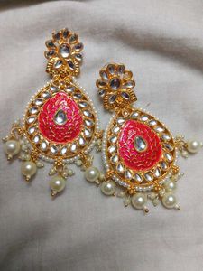 Elegant Pink Kundan Earrings