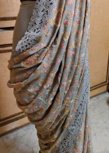 Elegant Grey Embroidered Saree