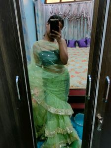 Green Ruffle Saaree