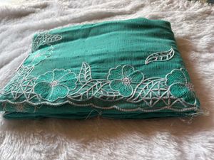 Elegant Green Embroidered Saree with work blouse