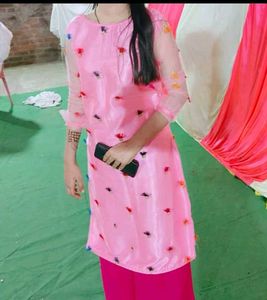 Pink Colour Net Kurti For Women