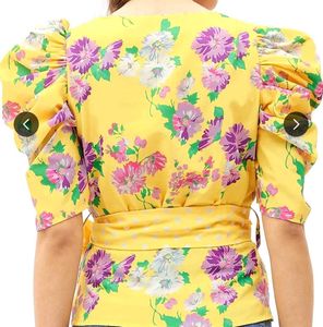 Floral Puff Sleeve Wrap Top