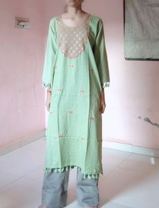 Light Embroidery Work Pista Kurti