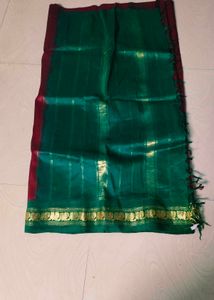 Green &amp;maroon Colour Pure Gadwal Saree