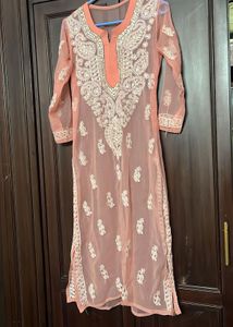 Peach Embroidered Kurta