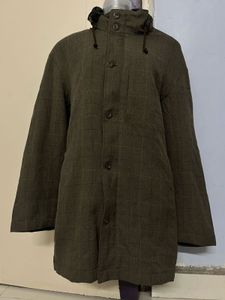 branded winter Olive Plaid Hooded Coat