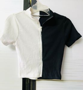 Two-Tone Zip-Up Ribbed Top