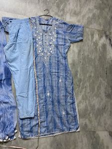 Blue Cotton Embroidered Kurta Set