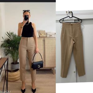 Zara Tan Pleated High Waist Trousers