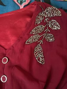 Burgundy Blouse with Beaded Detail