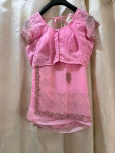 Baby Pink pearls &amp; diamond work Saree