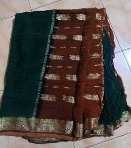 Green With Brown Colour Saree 💫
