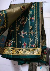 Beautiful Grey And Green Silk Saree
