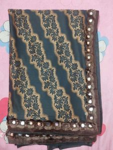 Brown Saree With Mirror