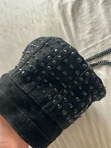 ZARA Chic Black sling Bag in bucket shape studded