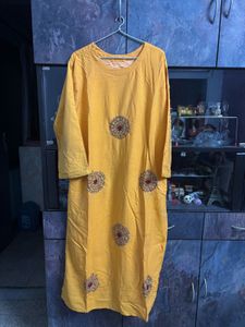 Mustard Embroidered Kurti