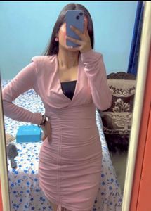 Blush Pink Ruched Bodycon Dress (ZARA)