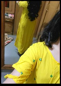 Yellow  aline frock Dress 3xl linen cotton shoulde