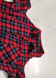 Red And Black Mix Checks Top Type Shirt