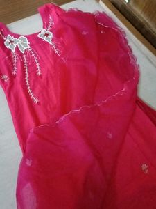Beautiful Red Kurta And Organza Duppata