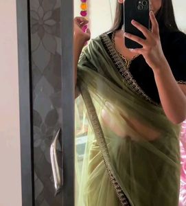 Olive Green Net Saree