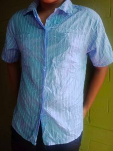 Light Blue Striped Short Sleeve Shirt