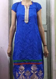 Blue Kurti with Embellished Neckline