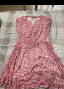 Dotted Red Knee Length Dress