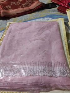 Elegant Light Pink Saree with Silver Detailing