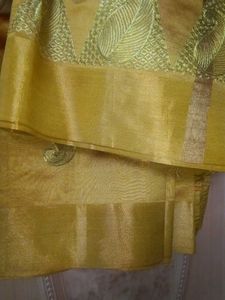 Golden Saree&amp;Brick Red Stiched Blouse