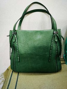 Green Studded Tote Bag