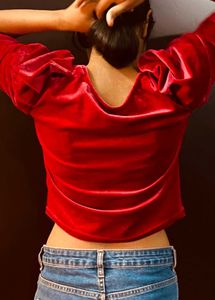 velvet red ruched top