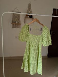 Green Gingham Puff Sleeve Dress