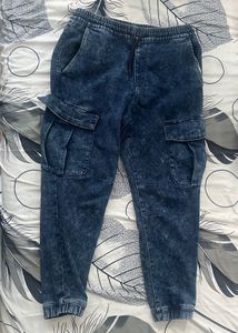 Acid Wash Denim Cargo Joggers