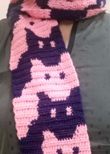 Pink &amp; Black Crochet Cat Scarf