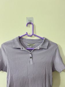 Lilac Ribbed Polo Top size m