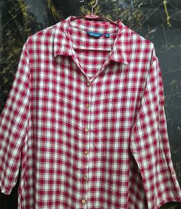 Red Cream-coloured Checked Kurta