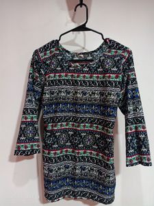 Casual 3/4 Striped Long Sleeve Multicolour Tops. S