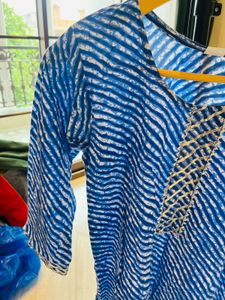 Blue Leheriya Print Kurta