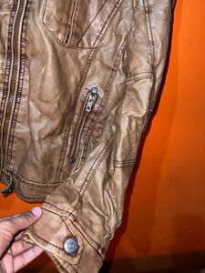 Brown Faux Leather Motorcycle Jacket