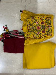 Yellow Embroidered Peplum Sharara Suit