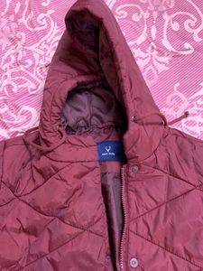 Women Burgundy Quilted Hooded Jacket