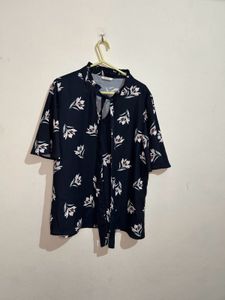 Elegant Floral Print Tie Neck Top