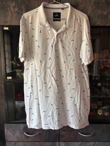 White Leaf Print Polo Shirt