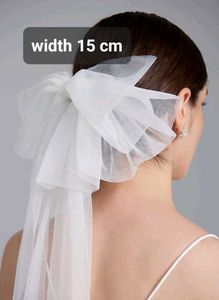 Long Bow Veil Clip For Women White Netted New