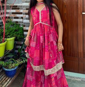 Pink Printed Kurta Plazo Set