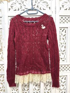 Red Cottagecore Crochet Sweater B