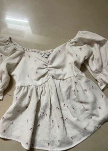 Floral White Babydoll Top