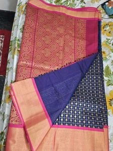 Elegant Navy Blue Saree with pink border